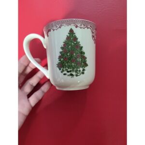 Johnson Bros England vintage Christmas Tree red design coffee mug cup microwave